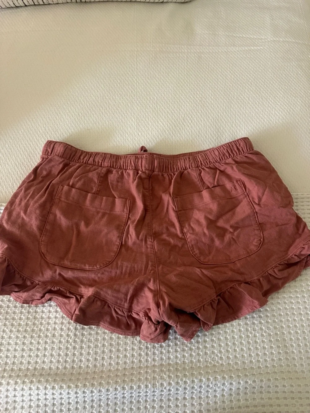 American Eagle Rust Ruffle Hem Drawstring Shorts - Picture 2 of 3
